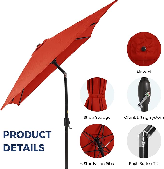 Patio Umbrella Striped Outdoor Table Market Umbrella with Push Button Tilt and Crank Sturdy Aluminum Ribs for Deck, Lawn, Pool& Backyard