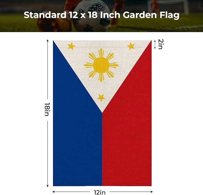 The Philippines Garden Flag 12 x 18 Inch, Filipino Yard Flag Double Sided Burlap Outdoor Decor for Porch, Lawn, Mailbox, National Celebrations