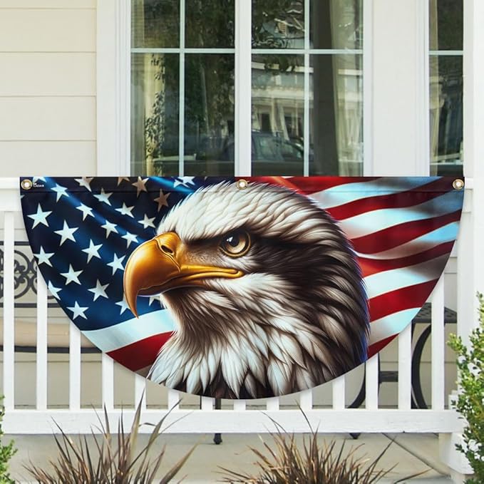 American Flag Patriotic Eagle American Non-Pleated Fan Flag TQN2879FL, 1.5x3 ft, 2 Pack Suitable for Outdoor and Indoor