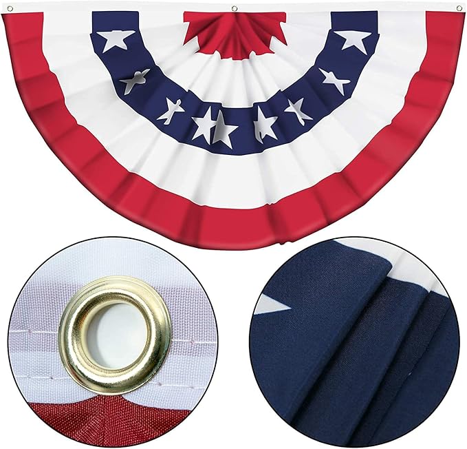 American Flag Bunting Patriotic Pleated Fan Flag USA Flags with Brass Grommets and Zip Ties for 4th of July Memorial Day Decoration Outdoor (16, 1.5x3 Feet)