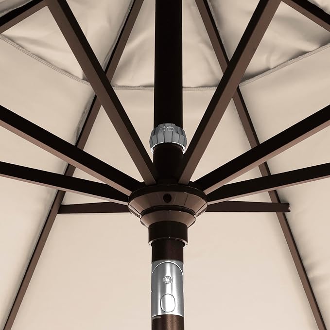 California Umbrella 12-Year-Non-Fading, 9Ft Premium Sunbrella Patio Umbrella, Hand-Crank, Button-Tilt, Bronze Frame, Beige Fabric