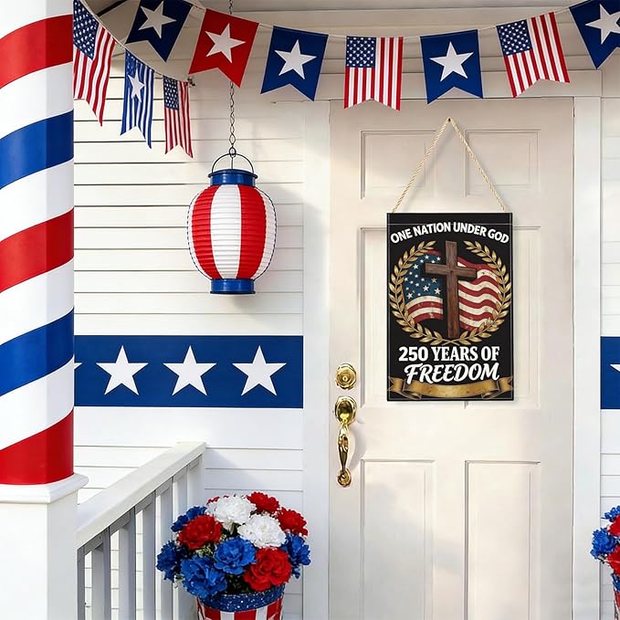 250th Anniversary Garden flag - 12 x 18 Inch Fade-Resistant Double Sided Cross Wheat Ears Pattern 4th of July Spring Summer Yard Flag Gift for Memorial Day Outdoor Patio Patriotic Home Decoration