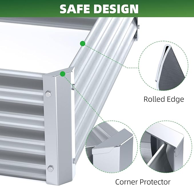 Highpro Raised Garden Beds 3×3×1ft Galvanized Metal Planter Boxes for Herbs Vegetables, Flowers and Succulents Silver
