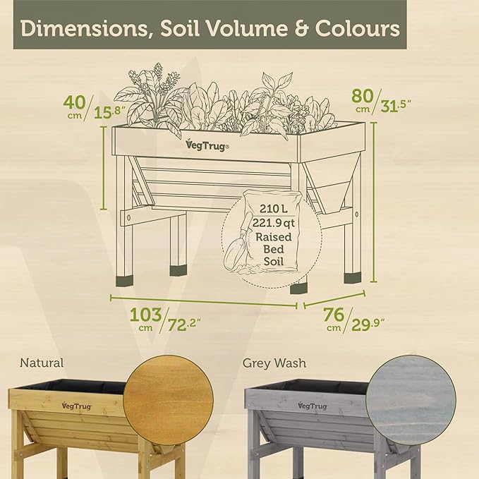 VegTrug Raised Bed Planter, Outdoor Herb Planter, 1 m, Natural