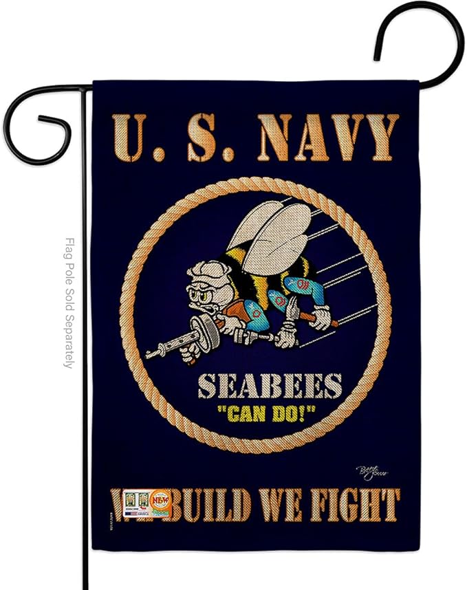 Sea Bees Burlap Garden Flag - Armed Forces Navy USN Seabee United State American Military Veteran Retire Official - House Decoration Banner Small Yard Gift Double-Sided Made In USA 13 X 18.5