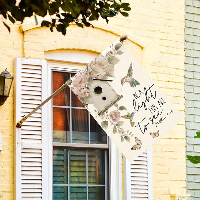 AVOIN colorlife Hummingbird Butterfly Spring Floral House Flag 28x40 Inch Double Sided Outside, Seasonal Welcome Yard Outdoor Flag
