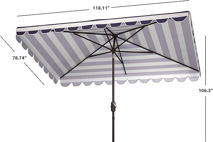 Safavieh PAT8311C Outdoor Vienna Navy and White 6'6" x 10' Rectangle Crank UV Protected Umbrella