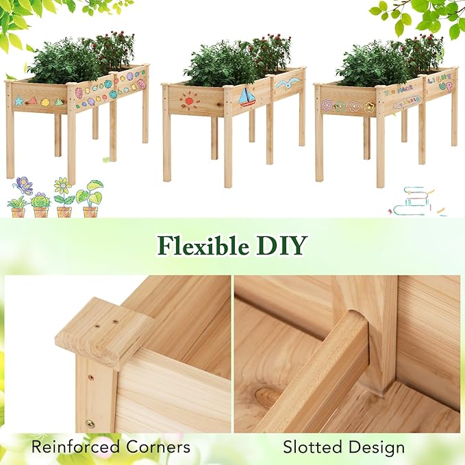 Giantex Raised Garden Bed with Legs, 73"x23"x30" Elevated Wood Planter Box w/Divider Panel, Drainage Holes, Ideal for Flower Herb Vegetable, Raised Garden Beds Outdoor for Gardening Backyard Patio