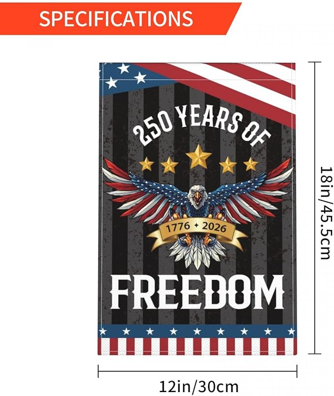 250 Years America Garden Flag – 12x18 Inch 250th Anniversary USA Yard Banner – 1776-2026 – 250 Merchandise – Double Sided Linen Flag for Outdoor Lawn Décor