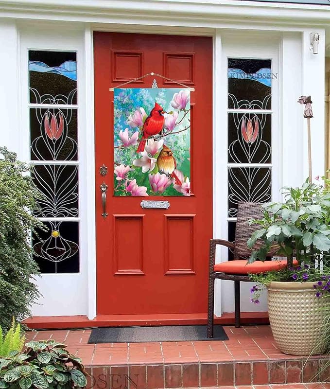 Spring Cardinal Flowers House Flag Double Sided 28 x 40 Inch Large Vertical Double Sided Burlap Seasonal Garden Yard Flag Outdoor Decoration