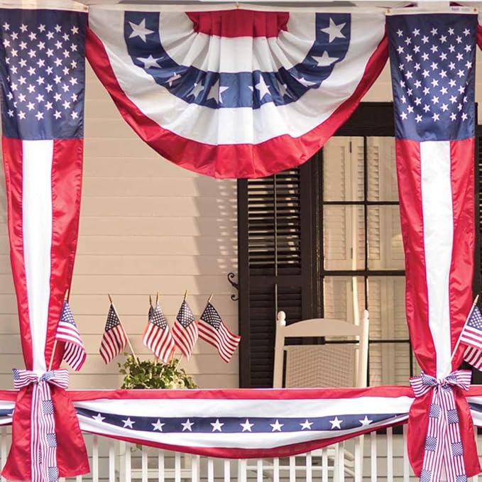 3X6 Feet American Flag Bunting - USA Pleated Fan Flag for Outdoor 4th of July - Vivid Color and Fade Resistant - Double Stitches Canvas Header with Three Brass Grommets