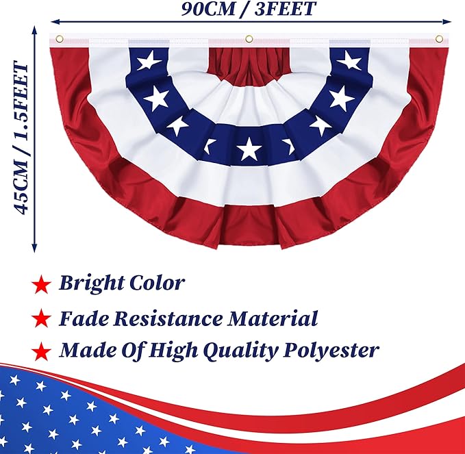 8 Pack 250th Anniversary 1.5x3 FT American Bunting Flag, 4th of July Decorations USA Pleated Fan Flag Memorial Day Outdoor Patriotic Half Fan Flags Banner Fourth of July Independence Day Outside Decor