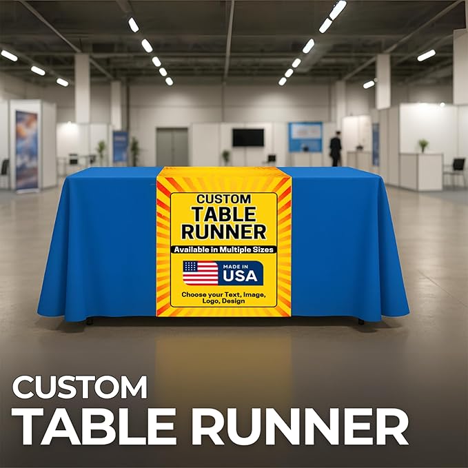 Custom Table Runner by DreamController - Personalized Table Runner with Your Photo, Text or Logo for Trade Shows, Events, Birthday, Wedding | Made in USA | Fast Delivery | Sizes 12x72 24x72 36x72 Inch