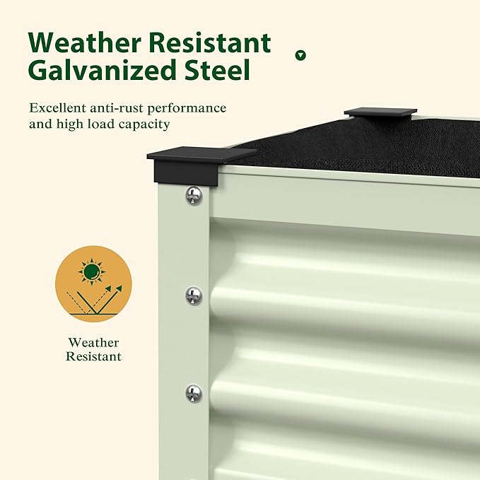 BlueWish 48"W x 24"D x 34"H Outdoor Galvanized Garden Bed, Elevate Raised Bedwith Detachable Black Liner, Rolling Casters, Storage Shelf, Movable Planter Boxes for Gardening, Vegetable, Flower, Beige
