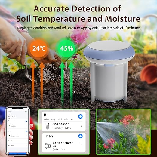 Smart WiFi Soil Moisture & Temperature Sensor - Hub-Free Soil Meters for Lawn, Garden, Greenhouse, Real-Time App Alerts IP65 Waterproof | Compatible with Smart Life/Tuya App | Gardening Gift