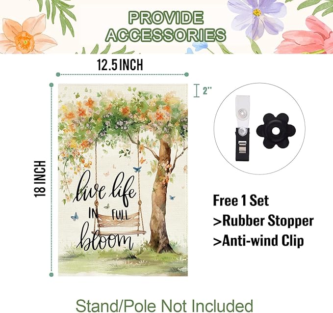 Baccessor Spring Summer Garden Flag 12.5 x 18 Inch, Floral Tree Swing Double Sided Burlap Welcome Small Yard Flag Seasonal Holiday Lawn Proch Outdoor Outside Decor