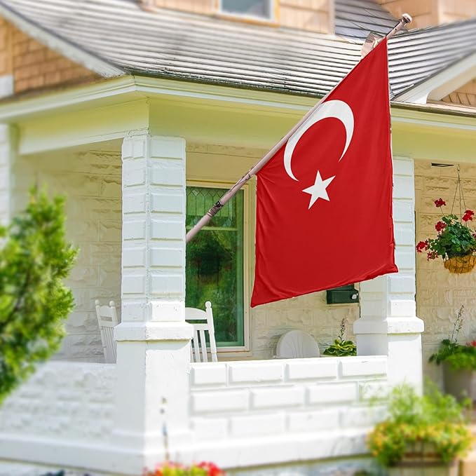 ASUNO Turkish Flag 3 × 5 Feet Polyester Turkish National Banner with 2 Brass Grommets Double Side Vivid Color Fade Resistant for Outside Garden Lawn Patio