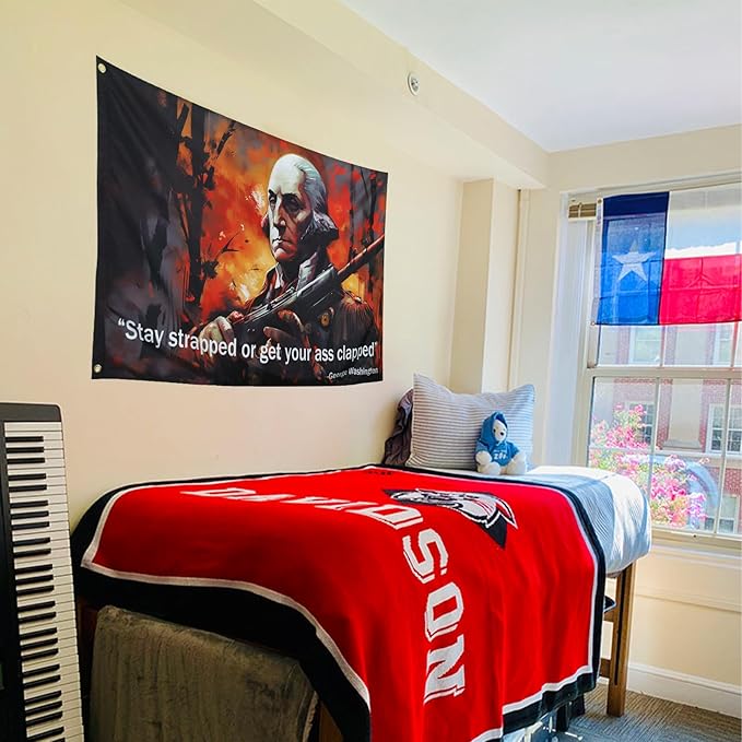 ZKflager Washington Stay Strapped or Get Clapped Flag Cool Funny Flags For Room Guys Quote Meme Banner 3x5 Feet College Dorm Bedroom Wall Man Cave Frat Oil Painting Style