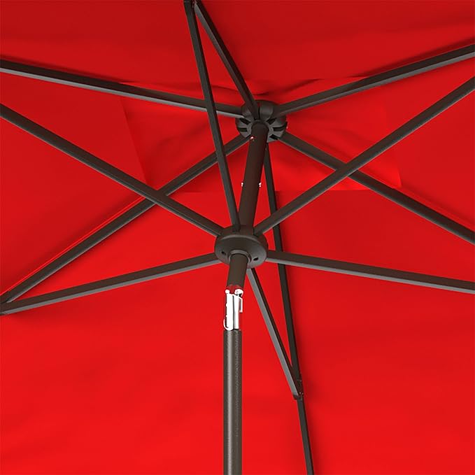 SAFAVIEH 6.5x10ft Outdoor Patio Umbrella, Rectangular, Valance, Red & White Trim, Auto Crank Tilt, UV Resistant for Deck, Backyard, Poolside (PAT8306D)