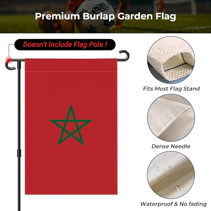 Morocco Garden Flag 12 x 18 Inch, Moroccan Yard Flag Double Sided Burlap Outdoor Decor for Porch, Lawn, Mailbox, National Celebrations