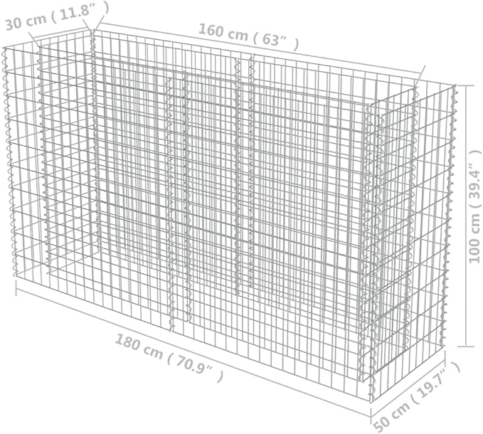 vidaXL Gabion Raised Bed Planter - Galvanized Steel Construction, Versatile Garden/Patio Use, Silver, 70.9"x19.7"x39.4" Outdoor Planter Box