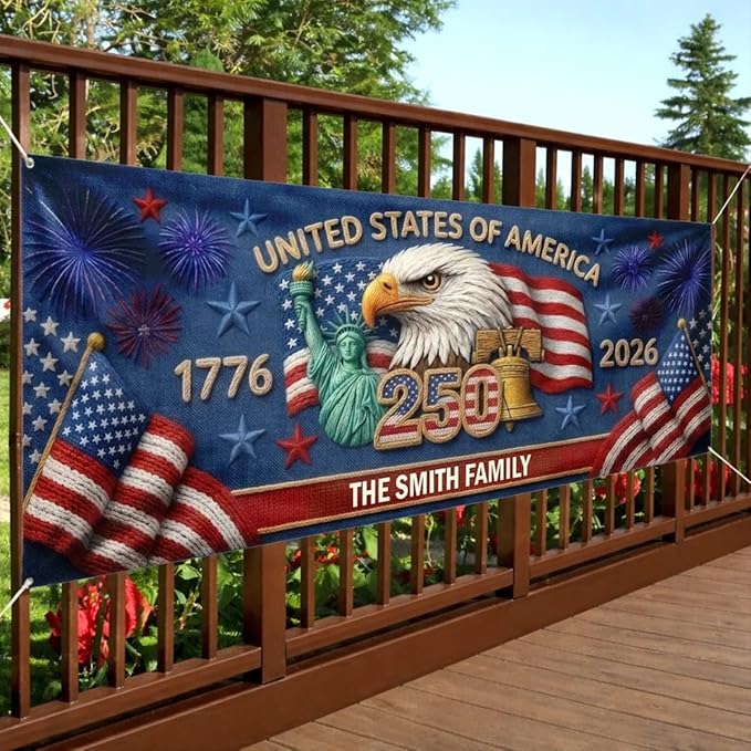 America 250 Banner Custom Family Name American Heritage Display Flag 71x24 Inches Polyester - 250 Anniversary USA Banner Outdoor Indoor