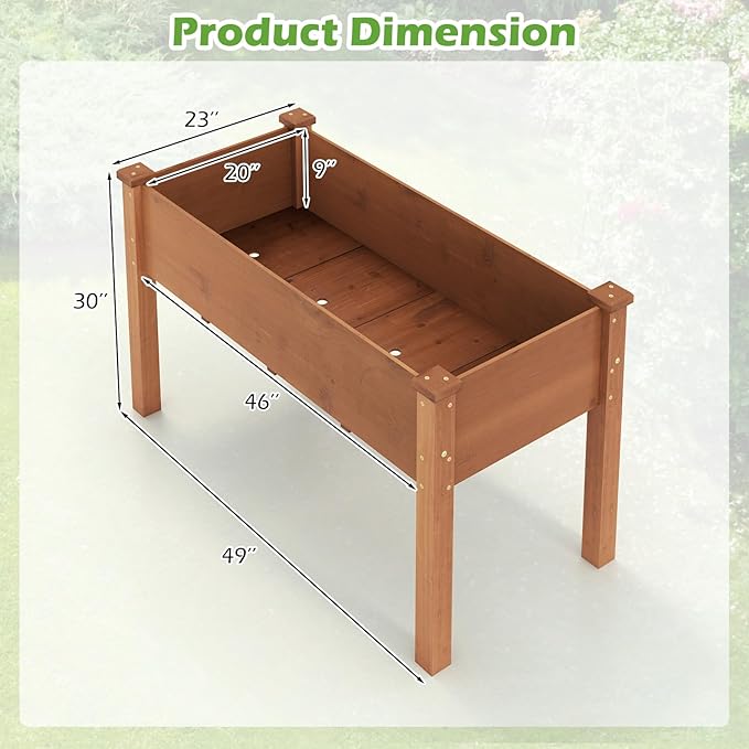 Giantex Raised Garden Bed, Elevated Wood Planter Box with Protective Liner and Drain Hole, Gardening Planter Raised Bed for Planting Vegetables Flowers Succulents Herbs, 49" Lx23 Wx30 H