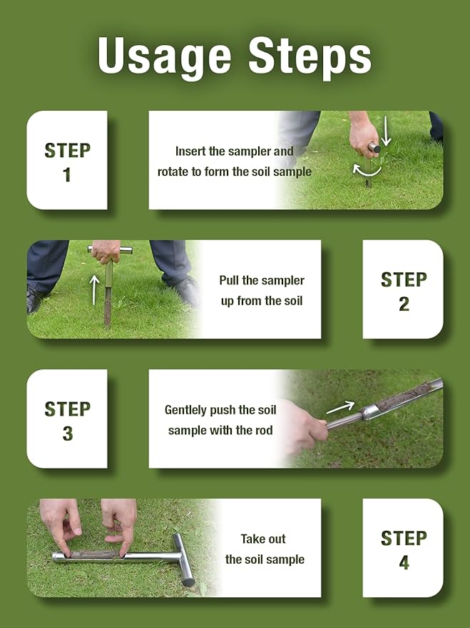 Soil Probe 12in with Pushing Tool, T-Handle Soil Sample Probe Rod Stainless Steel, Soil Sampler Probes for Soil Sampling, Soil Test Kit for Gardening