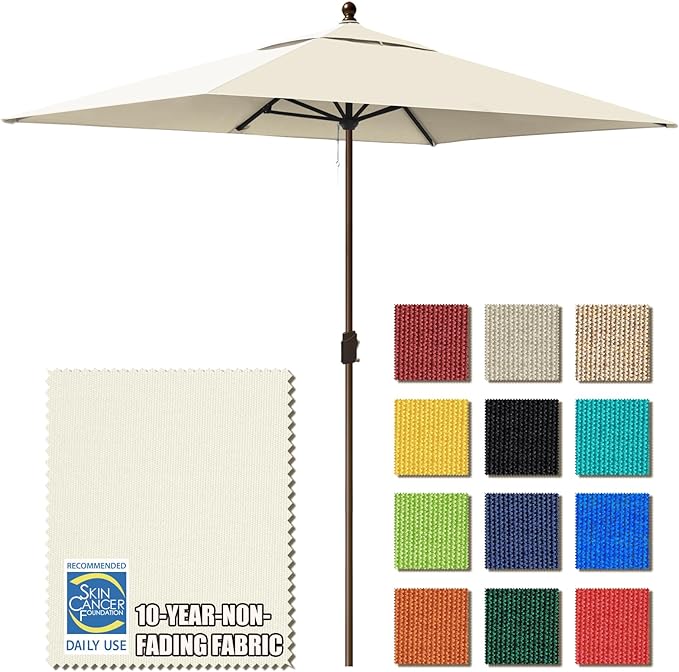 EliteShade USA 10-Year-Non-Fading 6.5x10Ft Rectangular Market Umbrella Patio Umbrella Outdoor Table Umbrella with Ventilation(Natural)