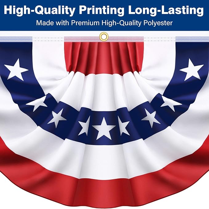 4 Pack 250th Anniversary USA Pleated Half Fan Bunting Flags, 1.5 x 3 Feet Bunting Flags Outdoor Memorial Day Fourth of July Independence Day 4th of July Decorations
