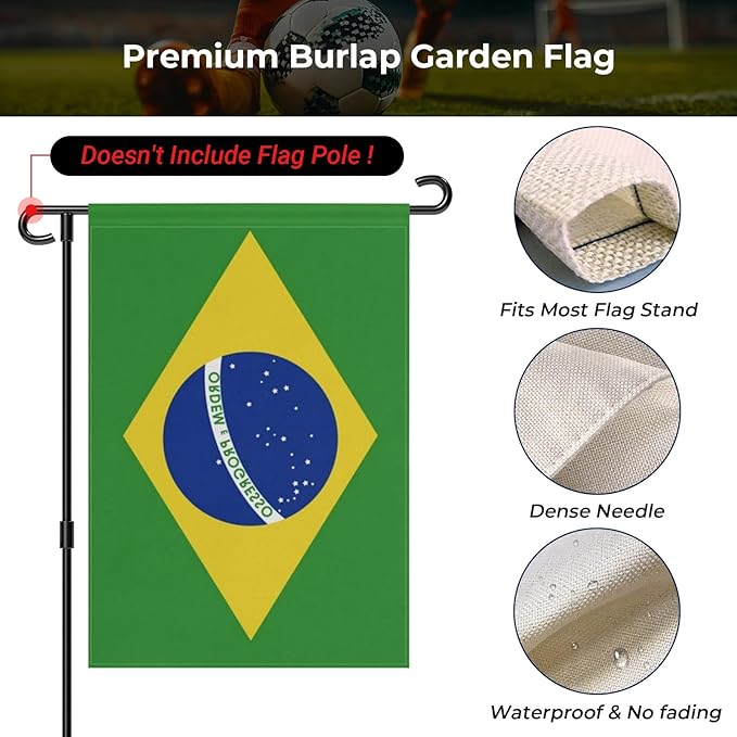 Brazil Garden Flag 12 x 18 Inch, Brazilian Yard Flag Double Sided Burlap Outdoor Decor for Porch, Lawn, Mailbox, National Celebrations