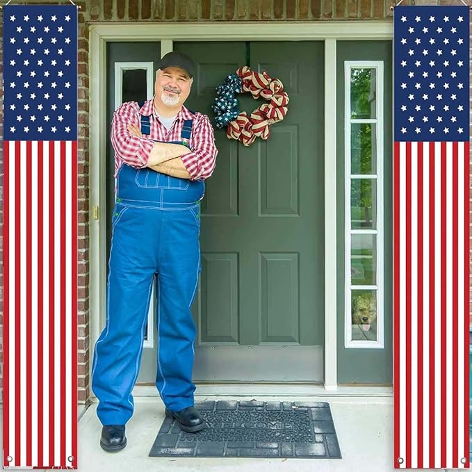 4 th of July Decorations Outdoor American Flag Wall Hanging Banners(2 Pcs)