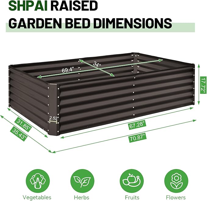Galvanized Raised Garden Bed, 6X3X1.5FT Outdoor Metal Planter Box Raised Garden Bed, Raised Bed Planters, Large Elevated Raised Beds for Gardening Vegetables Fruits Herbs Flowers -Brown