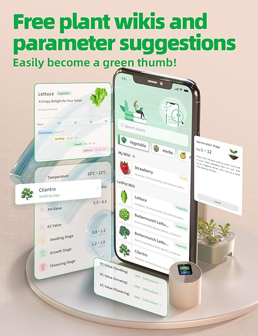 LetPot EC & Temperature Meter with APP, Multi-Layer Electroplated Probe, Water Shortage Reminder, Conductivity Meter for Hydroponic System and Indoor Plant Grow (No Pump)