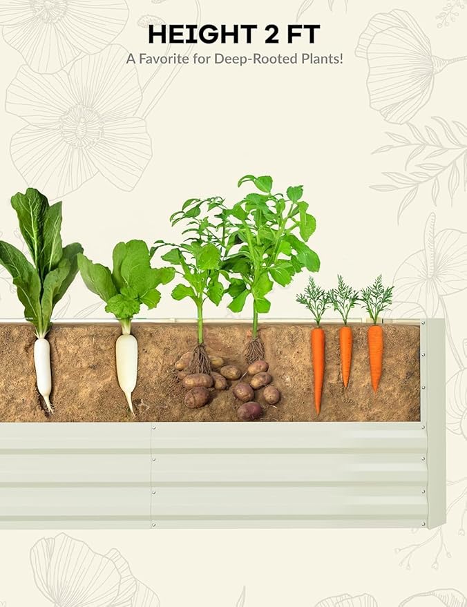 GAOMON 6x3x2 Ft Galvanized Metal Raised Garden Bed, 24-Inch Tall Outdoor Planter Box for Vegetables, Herbs, and Flowers, Rust-Resistant Heavy-Duty Garden Beds for Backyard Gardening, Beige