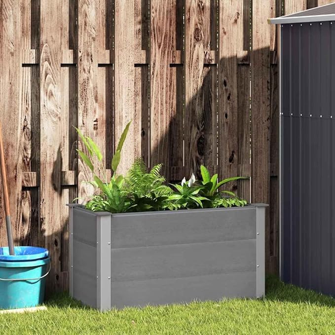 Garden Raised Bed Grey Wood-Plastic Composite Aluminum Planter Box for Outdoor Balcony Patio Planting Flowers Greenery