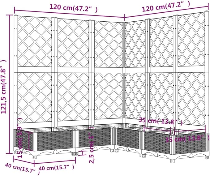 Garden Planter with Trellis Brown 47.2"x47.2"x47.8" PP Raised Garden Bed Elevated Planter Box for Outdoor Plants with Integrated Trellis for Climbing Plants Like Tomatoes and Peas