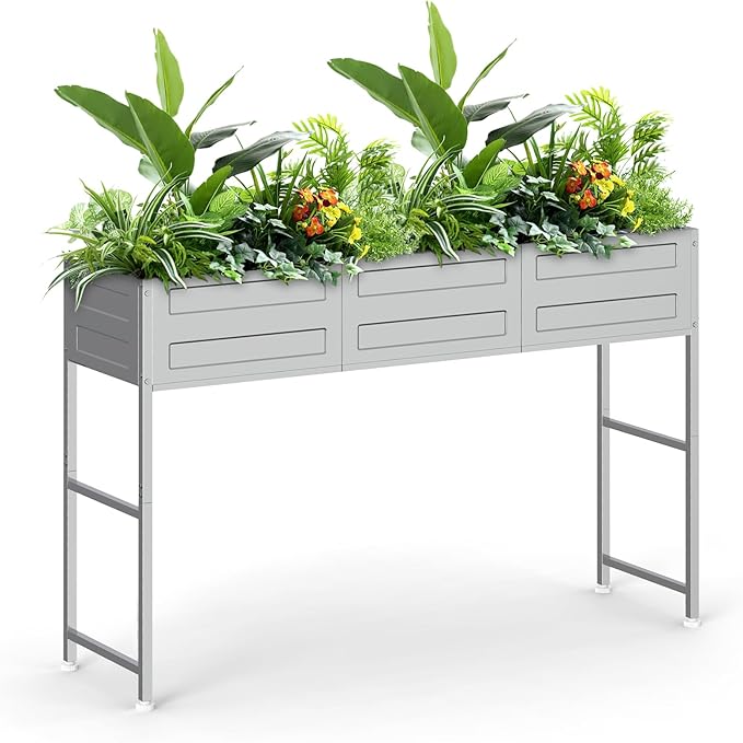 PINPON 31" Tall Galvanized Raised Garden Bed with Legs, 48x12x31in Elevated Metal Planter Box for Outdoor Vegetables, Herbs, Flowers - 300lb Capacity for Backyard, Patio, Balcony
