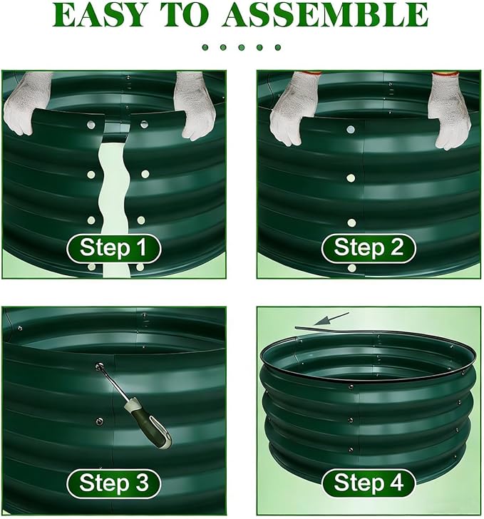 Round Raised Garden Bed for Seniors - Therapeutic Gardening, Durable Galvanized Metal Planter for Vegetables Flower Ferb, Weather-Resistant Outdoor Garden Box for All-Season