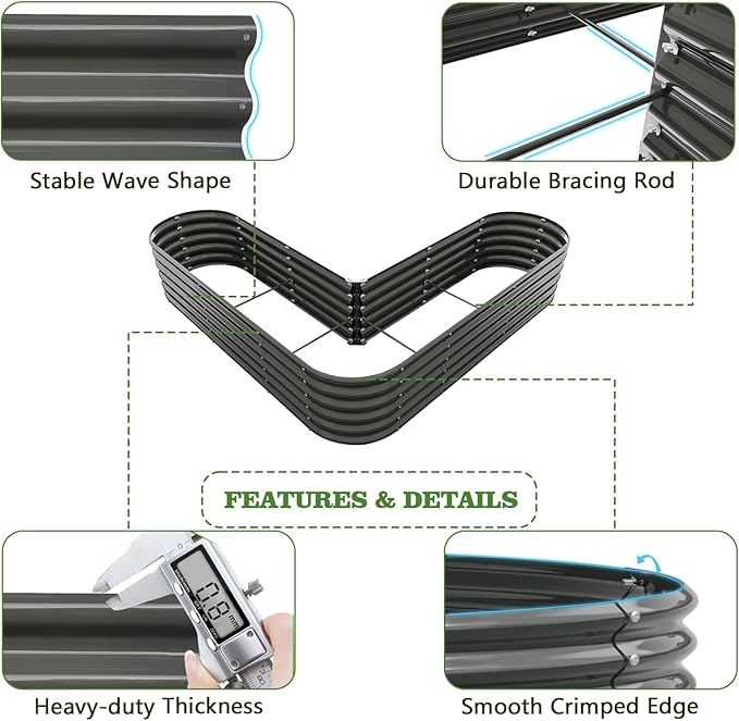 A ANLEOLIFE 4 Set Heart-Shaped Galvanized Raised Garden Beds Outdoor,81x81x18in Large Metal Planter Box for Planting Vegetables Flowers Herb, Anti-Rust & Easy-Setup, Quartz Grey
