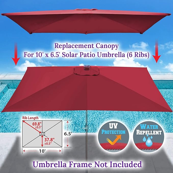 BenefitUSA Top Cover Replacement Umbrella Canopy for 10ft x 6.5 ft 6 ribs Patio Umbrella Outdoor Market (Canopy Only)