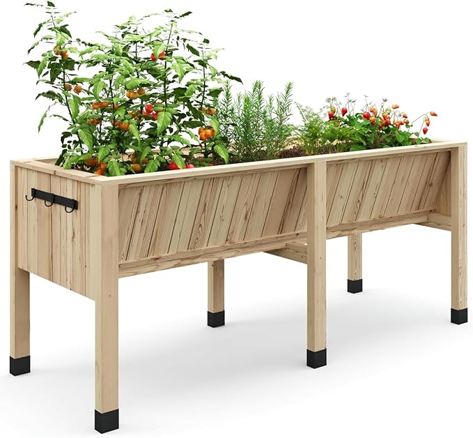 72x26x30 Inch Raised Garden Bed With Leg, Elevated Wood Planter Box Stand for Vegetables, Herbs & Flowers, 6x2x2.5 Ft Outdoor Standing Planter w/Hooks,13.7In Depth Plante for Backyard, Patio, Balcony