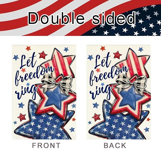 Let Freedom Ring Patriotic House Flag 28x40 Inch Double Sided – Watercolor Stars Red White Blue Heavy Polyester Outdoor Yard Decor for 4th of July, Memorial Day, & Veterans Day