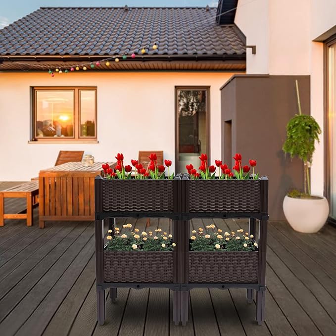 Square Raised Garden Bed, Raised Home Garden Bed, Self-Absorbing Plastic Planter for Indoor Outdoor Vegetables, Fruits, Potato, Flowers