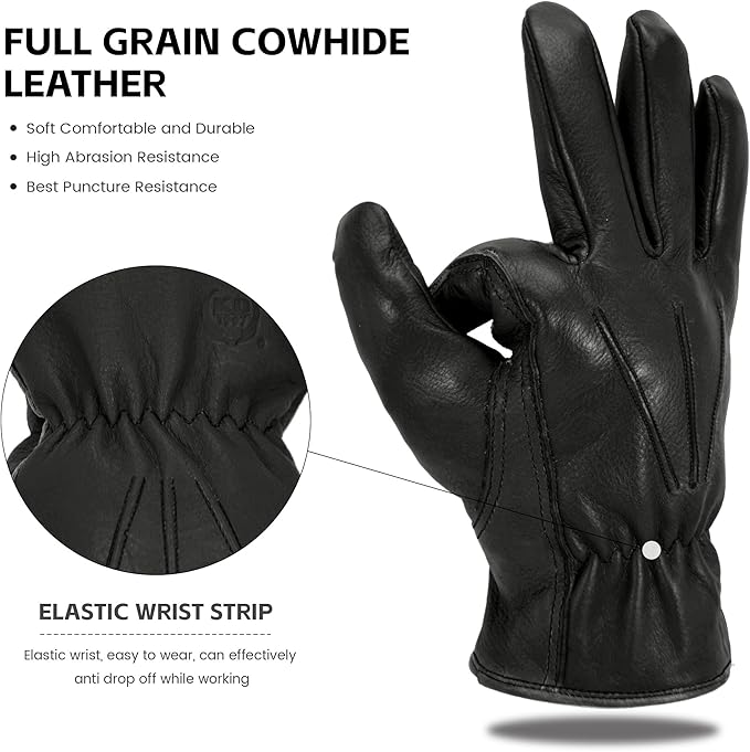 Leather Work Gloves for Men & Women, Reinforced Durable Gardening Gloves,Cowhide Work Gloves,Puncture & Cut Resistant