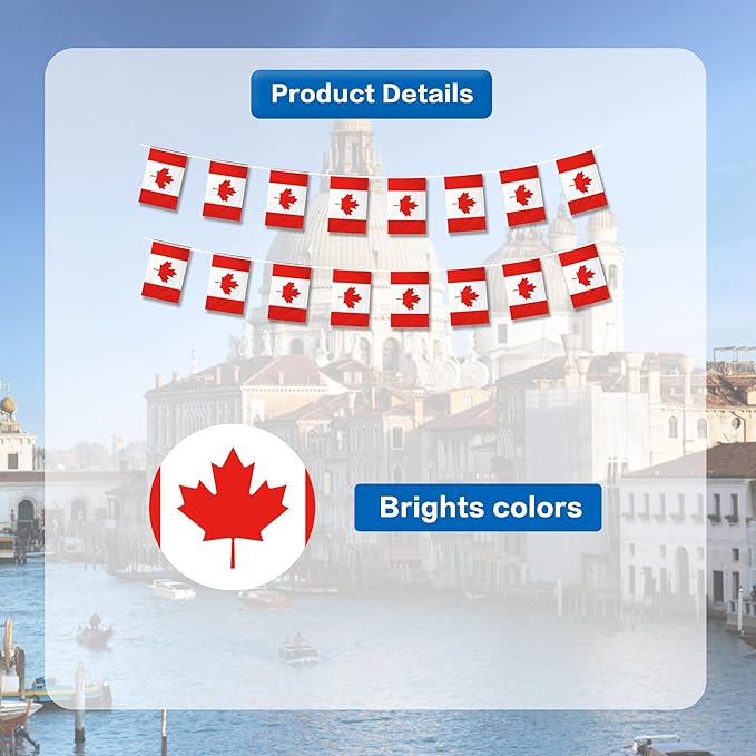 Canada Flags Canadian Small String Flag Banner Mini Hanging Flags Pennant Decorations For Schools,National Sports Events, Grand Opening,Patriotic Festival, Party, 20Ft 20 PCS
