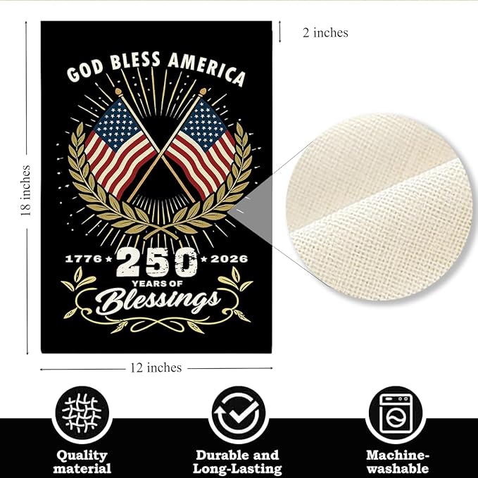 250th Anniversary USA Garden Flag for Outside 1776-2026 Patriotic American Flag Double-Sided Waterproof Yard Flag 12x18 Inch 4th of July Decorations USA 250th Merchandise God Bless America 3
