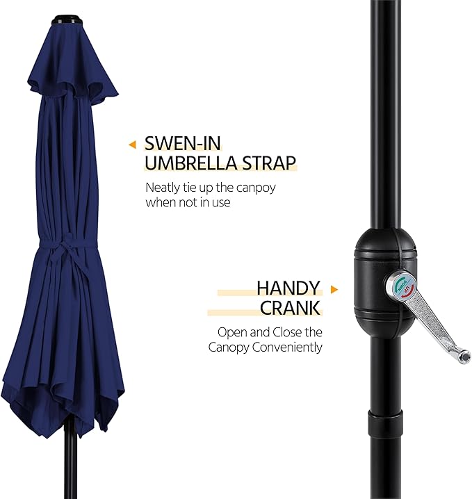 Yaheetech 9FT Patio Umbrella Outdoor with Heavy Duty Base Included,Table Umbrella with Push Button Tilt and Crank, UV Protection Waterproof for Yard/Outdoor/Wedding Parties and Events - Navy Blue