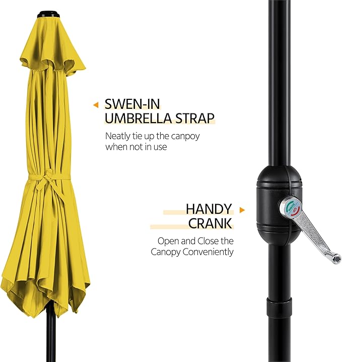 Yaheetech 9FT Patio Umbrella Outdoor with Heavy Duty Base Included,Table Umbrella with Push Button Tilt and Crank, UV Protection Waterproof for Yard/Outdoor/Wedding Parties and Events - Yellow