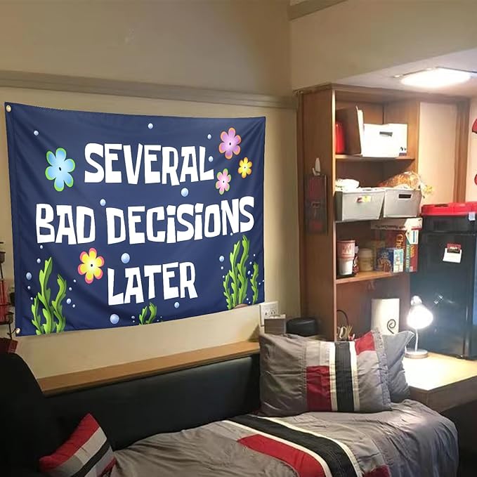 ZKflager Several Bad Decisions Later Flag Cool Funny Flags For Room Guys Meme Banner 3x5 Feet College Dorm Bedroom Wall Man Cave Frat